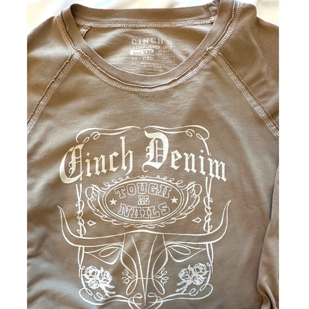 CINCH Denim XXL MADE IN USA/Cotton Raglan Baseball Tee/Tough as Nails Wesern